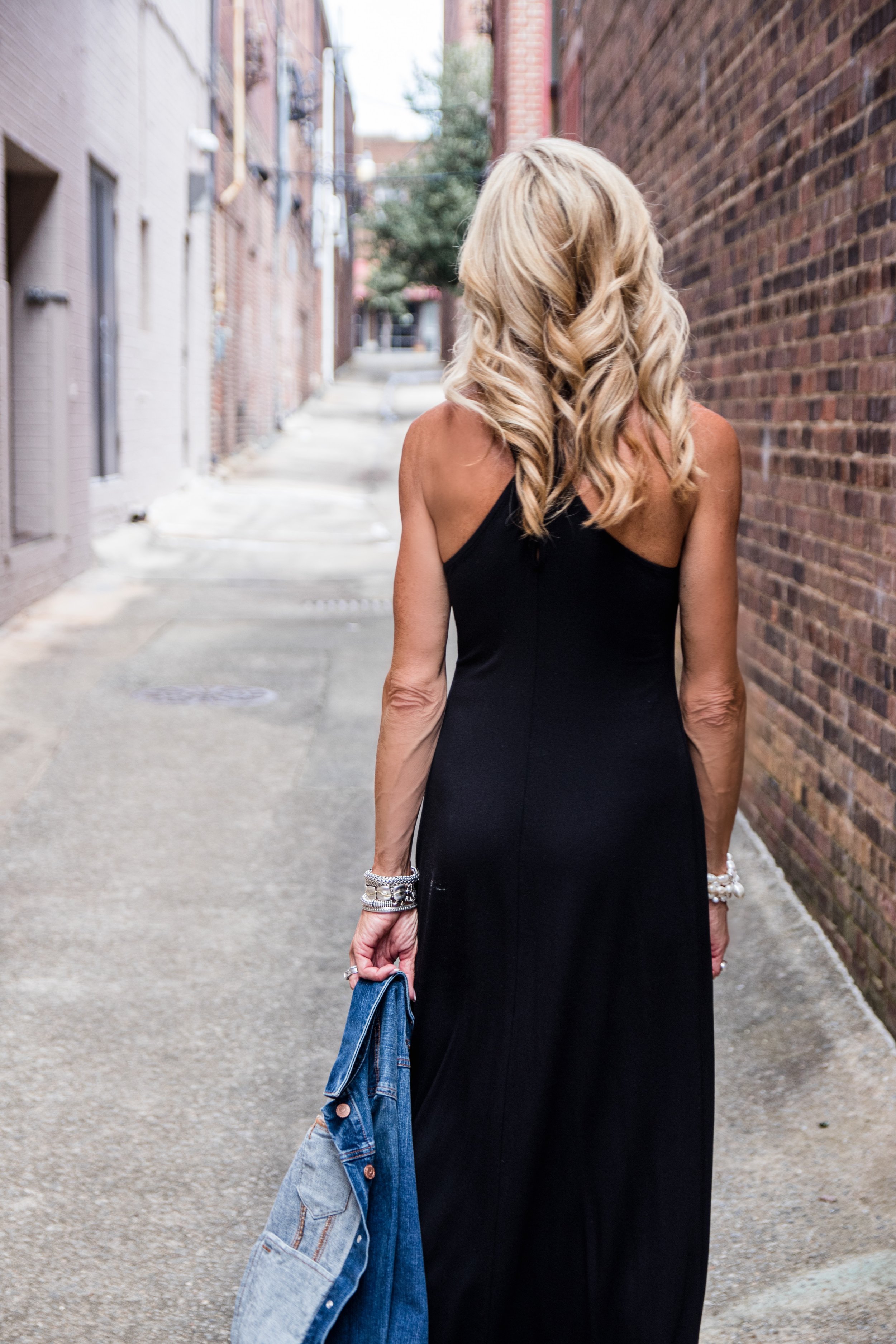 Short black dress with denim jacket clearance